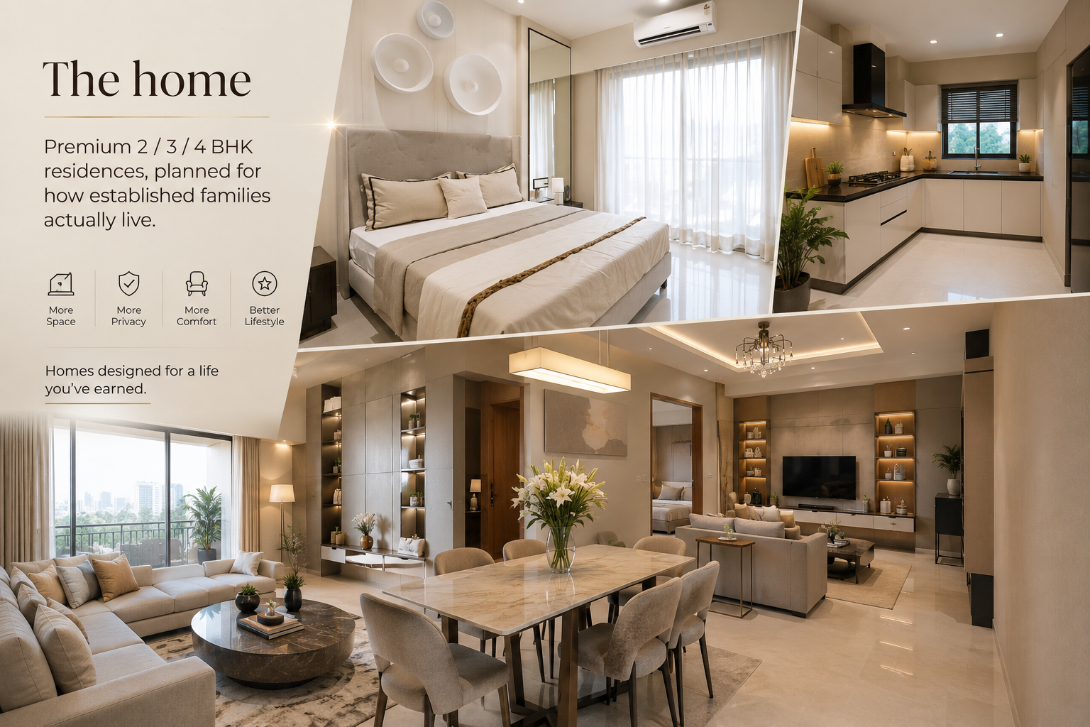 Premium 2/3/4 BHK residence interior at Latitude 27 with living, dining and bedroom spaces
